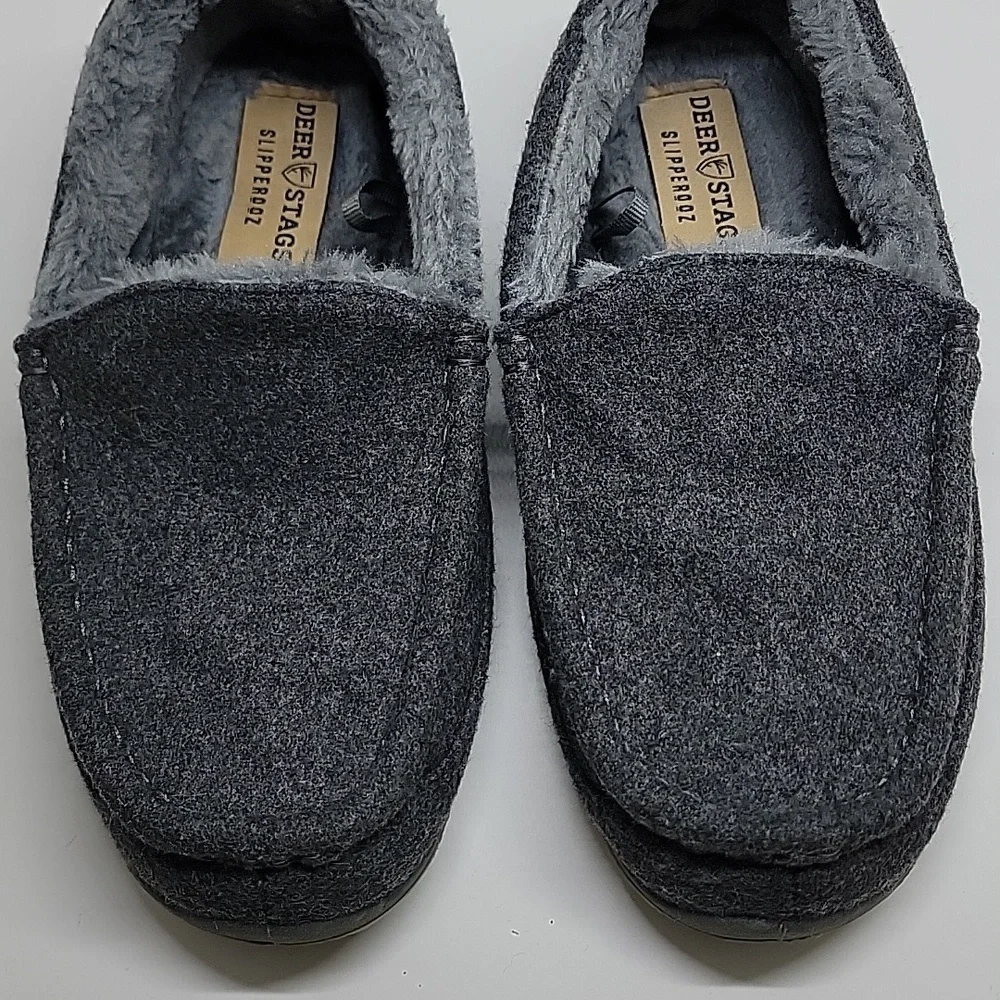 Deer Stags Slipperooz Slip On Gray Fabric Faux Fleece Slippers Bous 4M